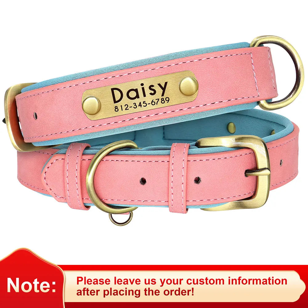 Customized PU Leather Dog Collar with ID Nameplate