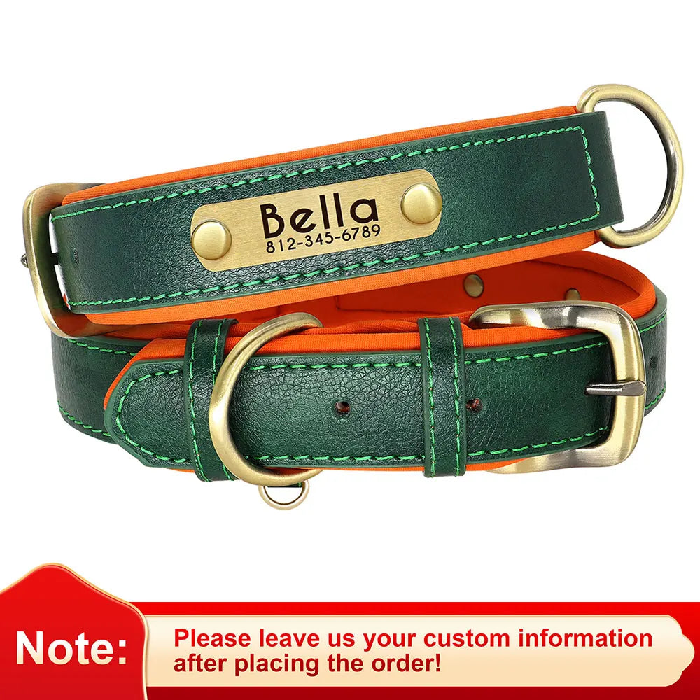 Customized PU Leather Dog Collar with ID Nameplate