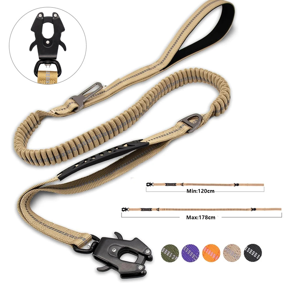 Heavy Duty Tactical Bungee Dog Leash with Quick Release Carabiner