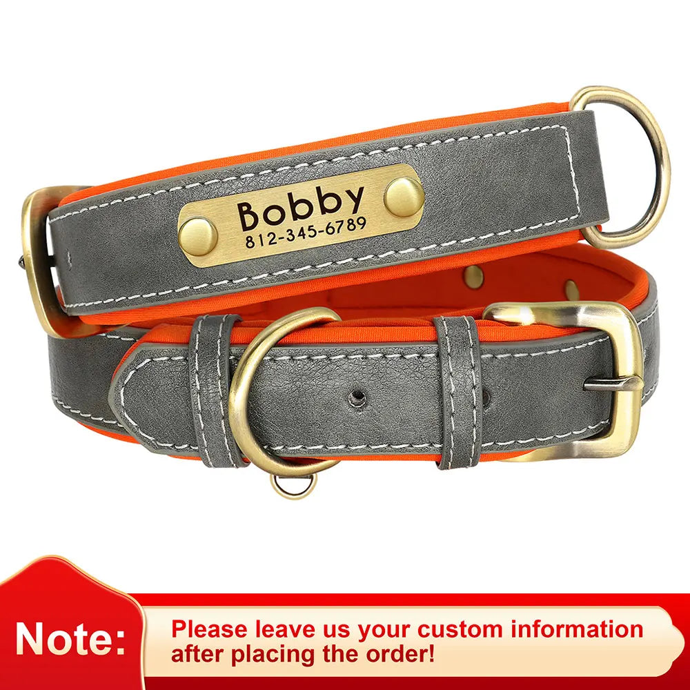 Customized PU Leather Dog Collar with ID Nameplate