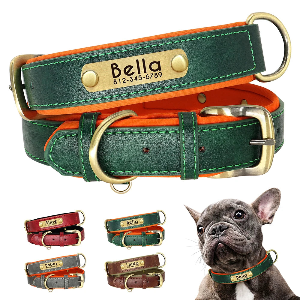 Customized PU Leather Dog Collar with ID Nameplate