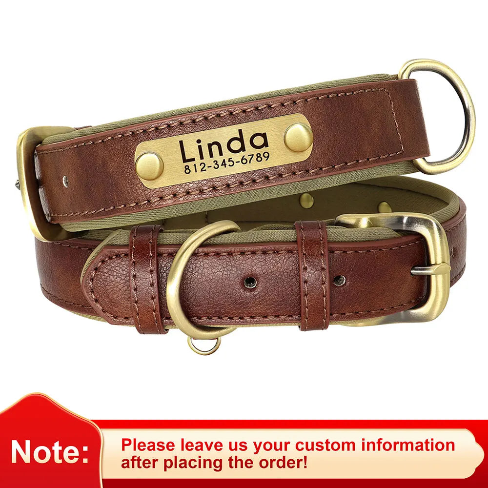 Customized PU Leather Dog Collar with ID Nameplate