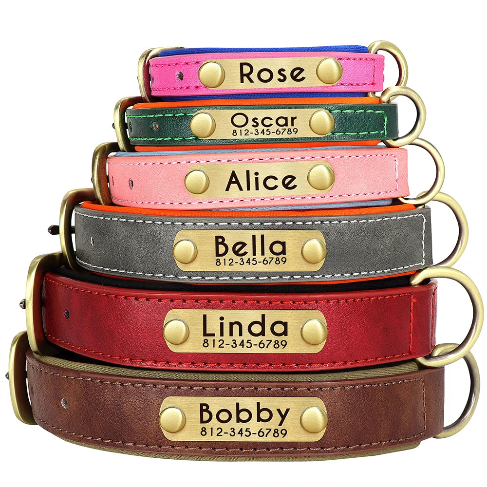 Customized PU Leather Dog Collar with ID Nameplate