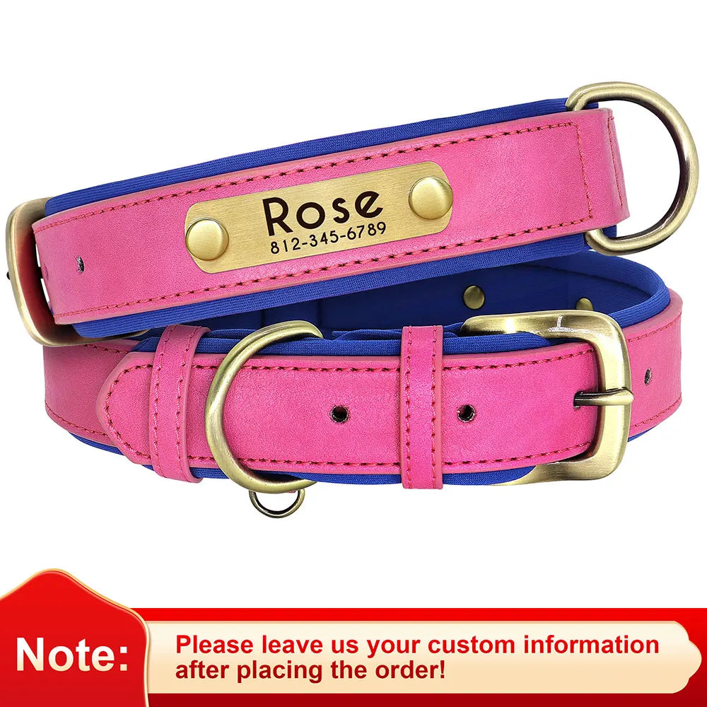 Customized PU Leather Dog Collar with ID Nameplate