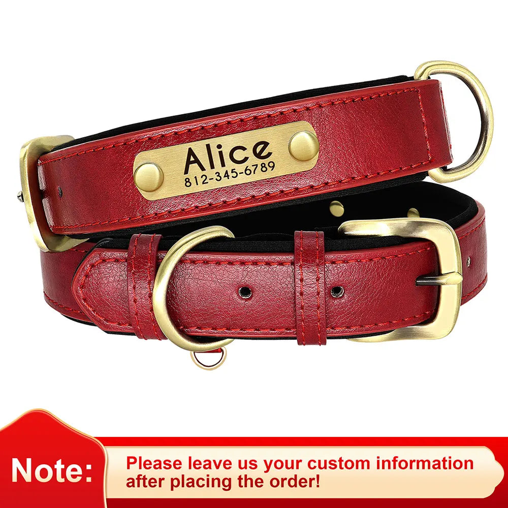 Customized PU Leather Dog Collar with ID Nameplate